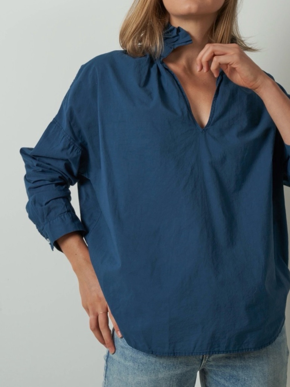 A Shirt Thing Penelope Cabo Ruffle Collar Shirt Top Blue Women’s Medium Large